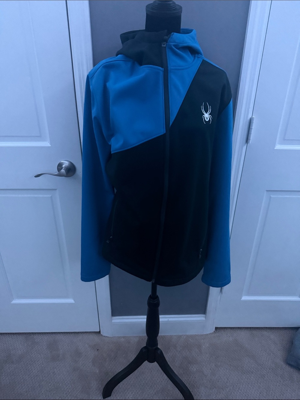 Spyder Black and Blue Hooded Zip-Up Softshell